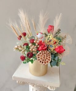 (M14) ARTIFICIAL FLOWER LUCKY CAT BOX